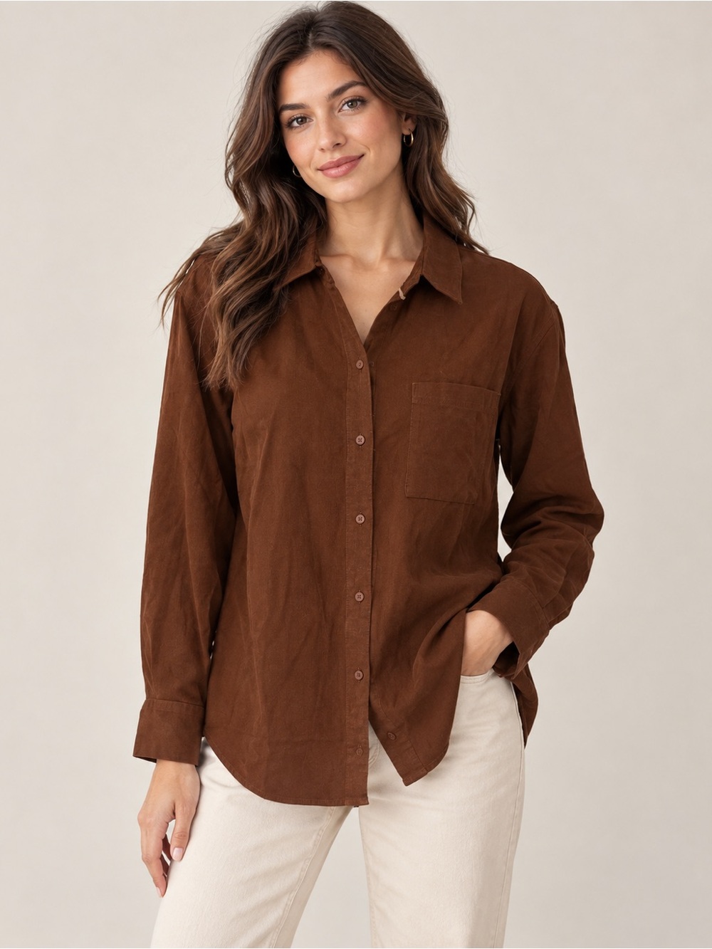 Old Navy The Boyfriend Shirt Linen Blend Brown Button Down Size Large NWT